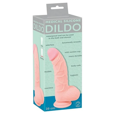 Medicinski Silikonski Dildo 20cm sa Testisima i Vakuumskim Postoljem - Sexy Shop