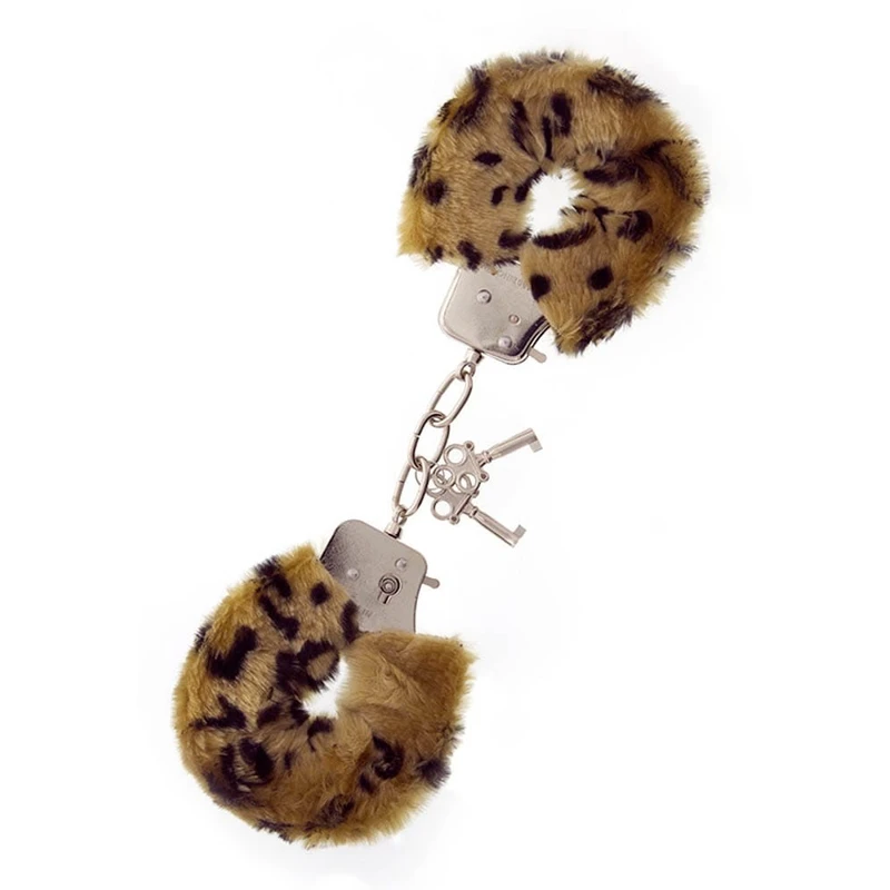 Metalne lisice sa krznom u leopard printu