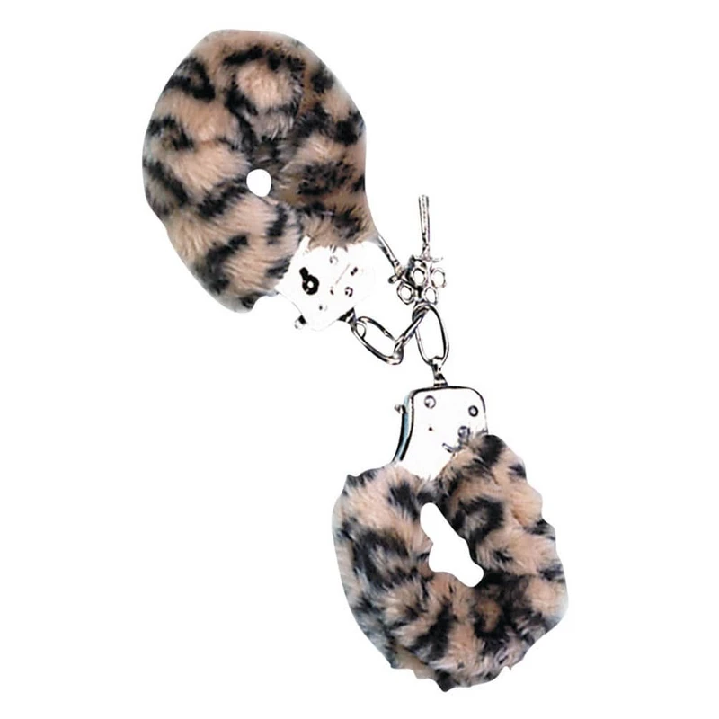 Metalne lisice sa krznom u leopard printu