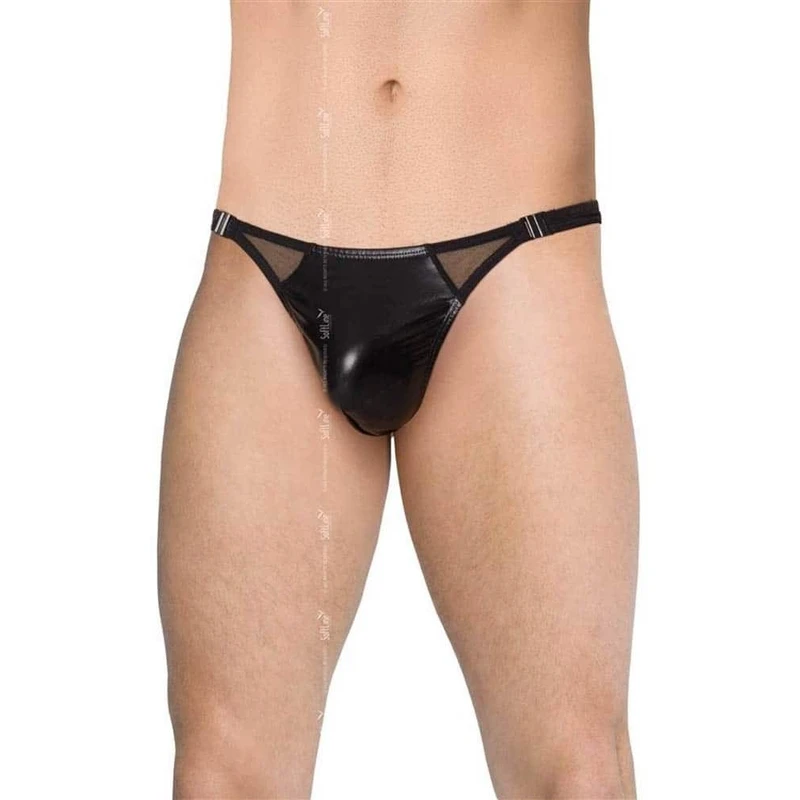 Muške bokserice Softline 4518 - crne, sjajne sa mrežastim umetkom i bočnim kopčama, XL