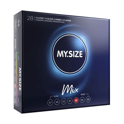 My Size MIX Kondomi 60 mm (28 kom) - Klasični, Bojeni, Rebrasti i Mirisni - Sexy Shop