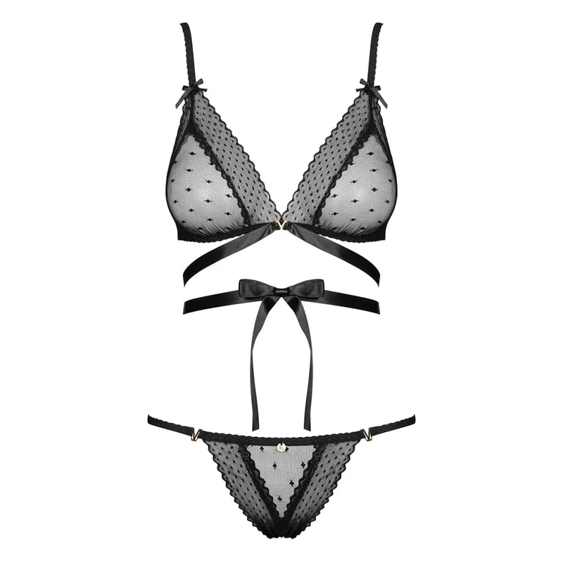 Obsessive Bowessa 2-delni set L/XL - Crni sexy komplet