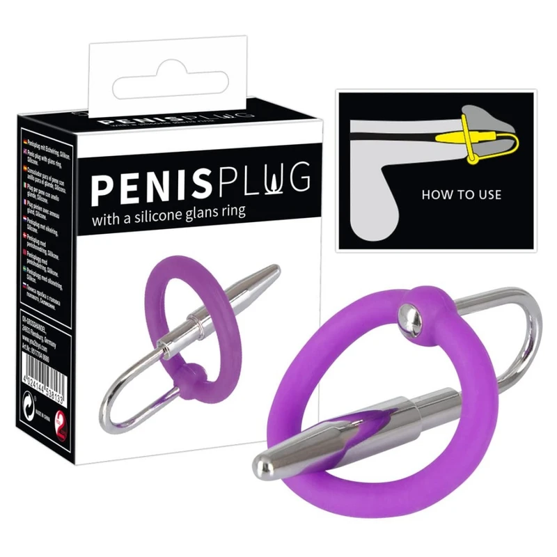 Penis Plug sa Silikonskim Prstenom za Glans - Ljubičasta/Srebrna