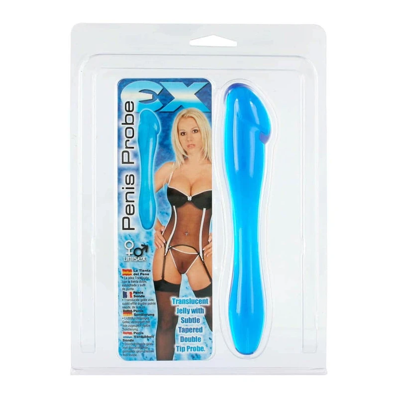 Penis probe Ex Clear Blue - vodootporni dupli dildo 18cm