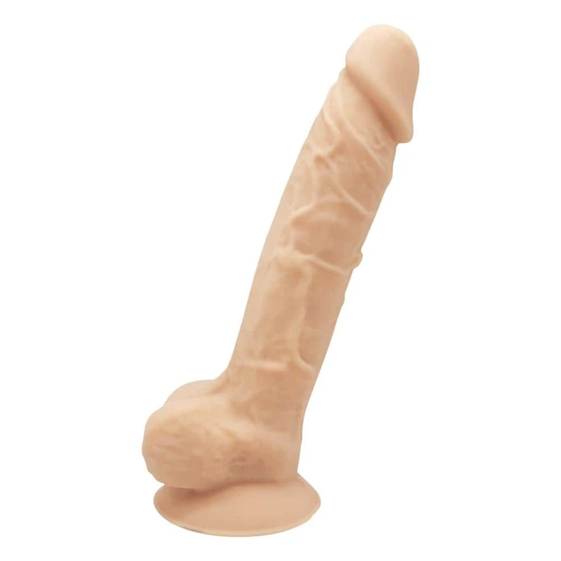 Premium Silikonski Dildo Real Love 22,9cm sa Testisima i Vakuumskim Postoljem - Boja Kože