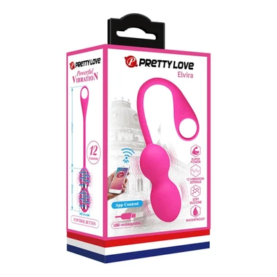 Pretty Love Elvira Pink - 12 funkcija vibrirajuće Kegel kuglice, vodootporne, aplikacija kontrolisana, roze - Sexy Shop