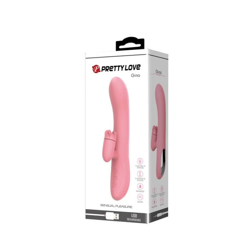 Pretty Love Ginak - Rotirajući vibrator sa stimulansom za G tačku i klitoris, 20,5cm, proziran
