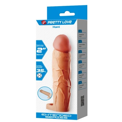 Pretty Love Haniko TPR čarobna ekstendera za penis sa ball ringom, 5.18 cm, vodootporan, boja kože - Sexy Shop
