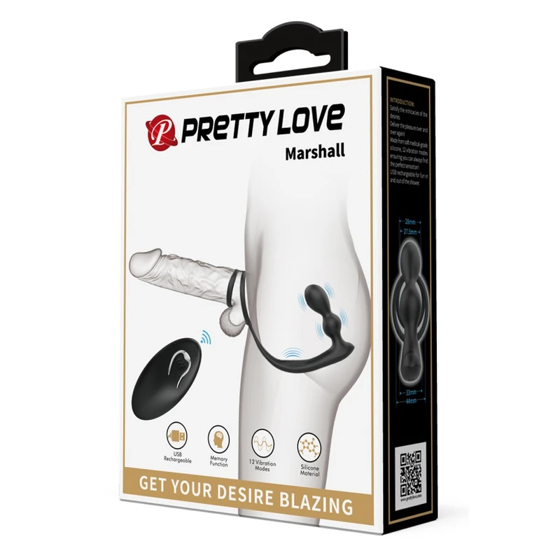 Pretty Love Marshall daljinski upravljač analni vibrator i cock ring crni