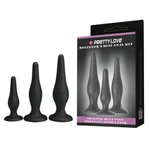 Pretty Love Mini Anal Kit - Silikonski Butt Plug sa 3 veličine, vodootporan, crni