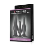 Pretty Love Mini Anal Kit - Silikonski Butt Plug sa 3 veličine, vodootporan, crni
