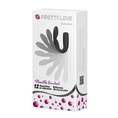 Pretty Love Quintion Black - Vodootporni vibrator sa 12 funkcija, silikon, crni, 14cm - Sexy Shop
