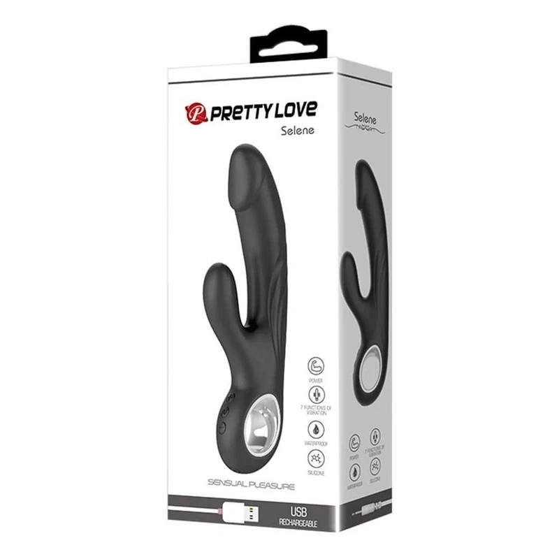 Pretty Love Selene Black - Vibrator sa stimulatorom klitorisa, vodootporni, G-tačka, crni