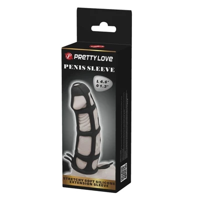 Pretty Love Silikonski Sleeves za Penis - Produžni i Debeli Ojačivač, Vodootporan, Crni - Sexy Shop