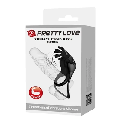 Pretty Love Vibrant Penis Ring Ruben Crni - Vibrirajući i Vodootporni sa Stimulansom Klitorisa - Sexy Shop
