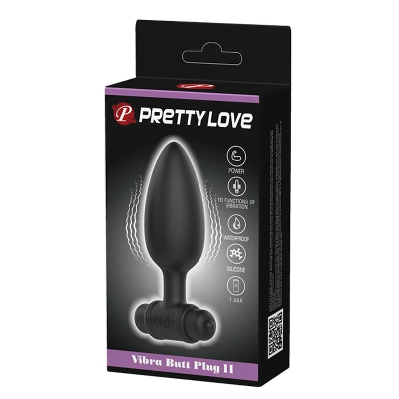 Pretty Love Vibro Plug II - Vibrirajući analni čep, crni, 10 funkcija, vodootporan