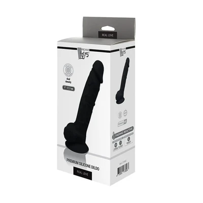Real Love Dildo 17,8cm crni sa testisima i vakuumskim postoljem - Sexy Shop