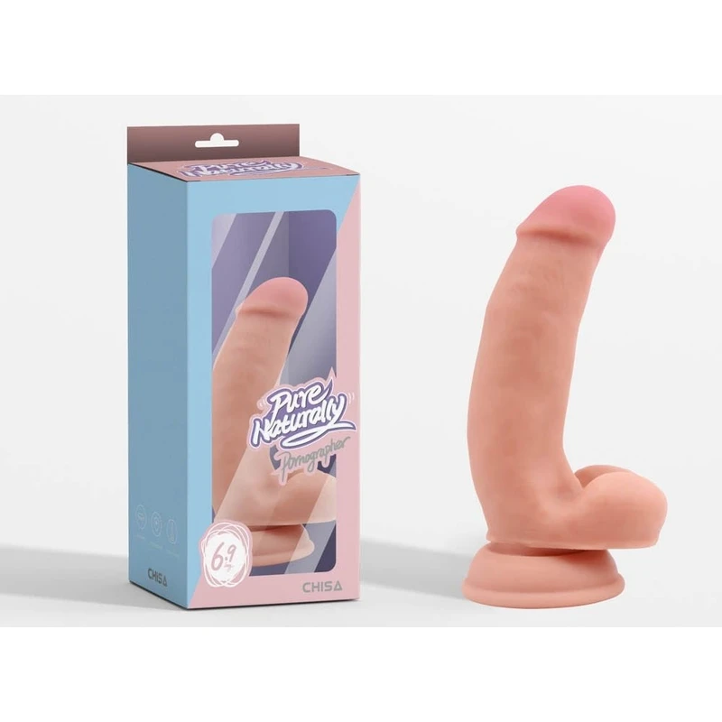 Realističan dildo sa testisima i vakuumskim postoljem, 17,6 cm, bež boja