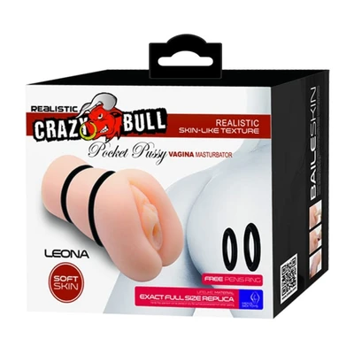 Realistični masturbator Crazy Bull Leona sa ribastim dizajnom, 15,4 cm, vodootporan, bež boja - Sexy Shop