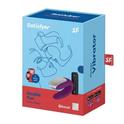 Satisfyer Double Fun (Ljubičasti) - Dvostruki vibrator sa daljinskim i aplikacijom, vodootporan, za G tačku, 9,3cm - Sexy Shop