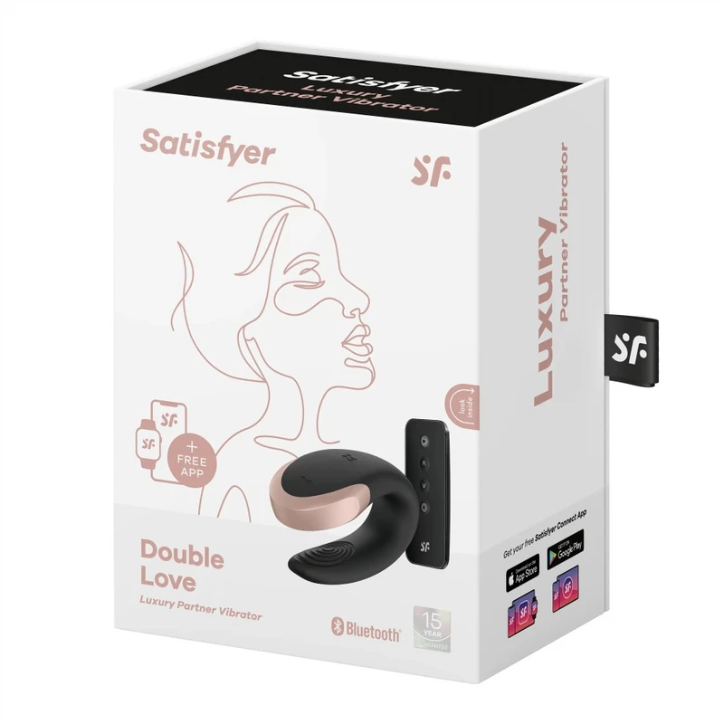 Satisfyer Double Love (Crni) - luksuzni vibrator za parove sa daljinskim i aplikacijom