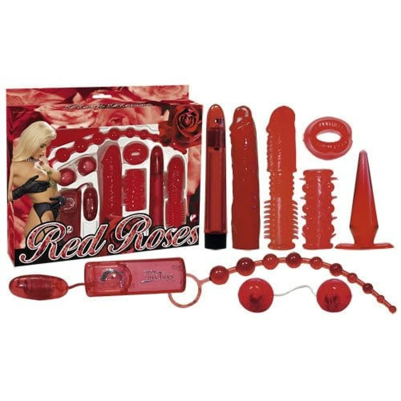 Set crvenih seksualnih igračaka – 9 delova sa vibratorom 17,5 cm