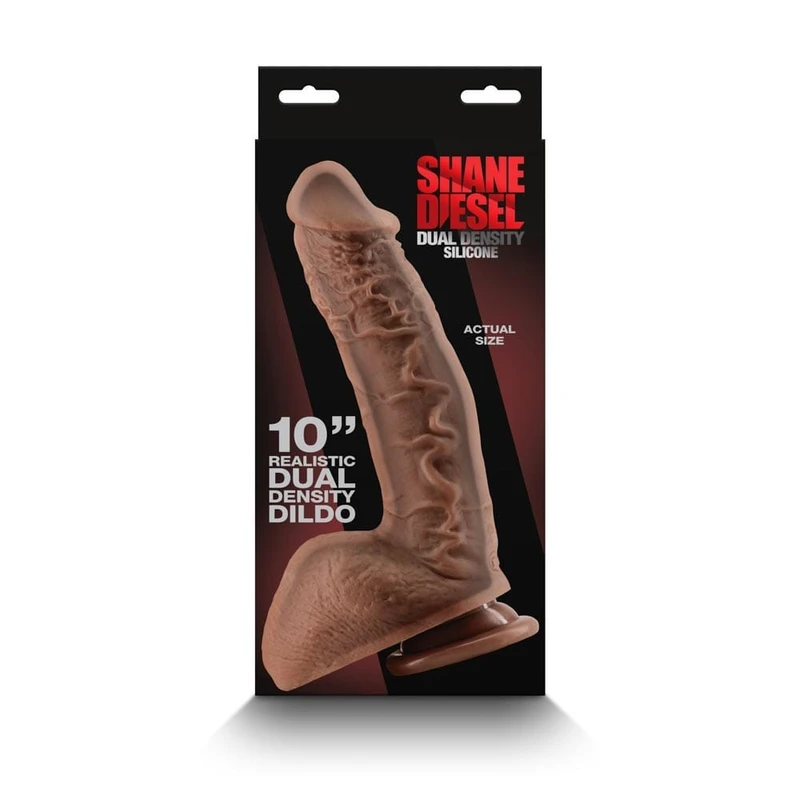Shane Diesel - Dildо sa testisima i vakuumskim postoljem, 27,5cm, braon