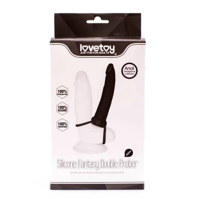 Silicone Fantasy Double Prober - Vodootporni dupli stimulator 15cm, crni - Sexy Shop