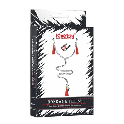 Srebrno-crveni uzbudljivi nitržni steznik za bradavice i klitoris sa lancem 53cm - Sexy Shop