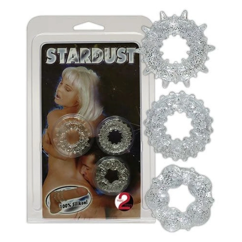 Stardust prozirni silikonski cock ringovi sa stimulativnim strukturama - 3 komada