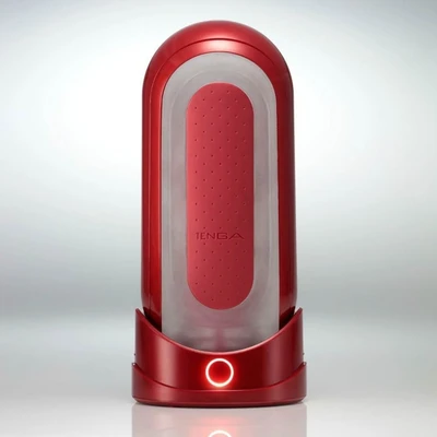 Tenga FLIP 0 RED + FLIP WARMER SET - Slim-Line Masturbator sa Vakum Efektom i Grejačem - Sexy Shop