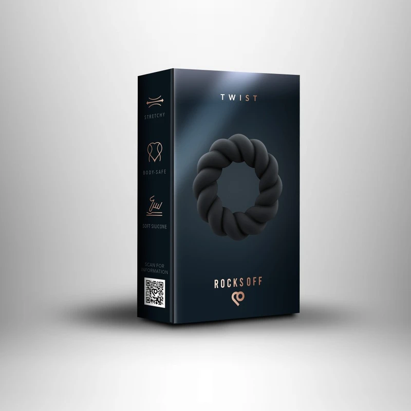 Twisted Elegance Cock Ring - Crni vodootporni prsten za jaču erekciju 