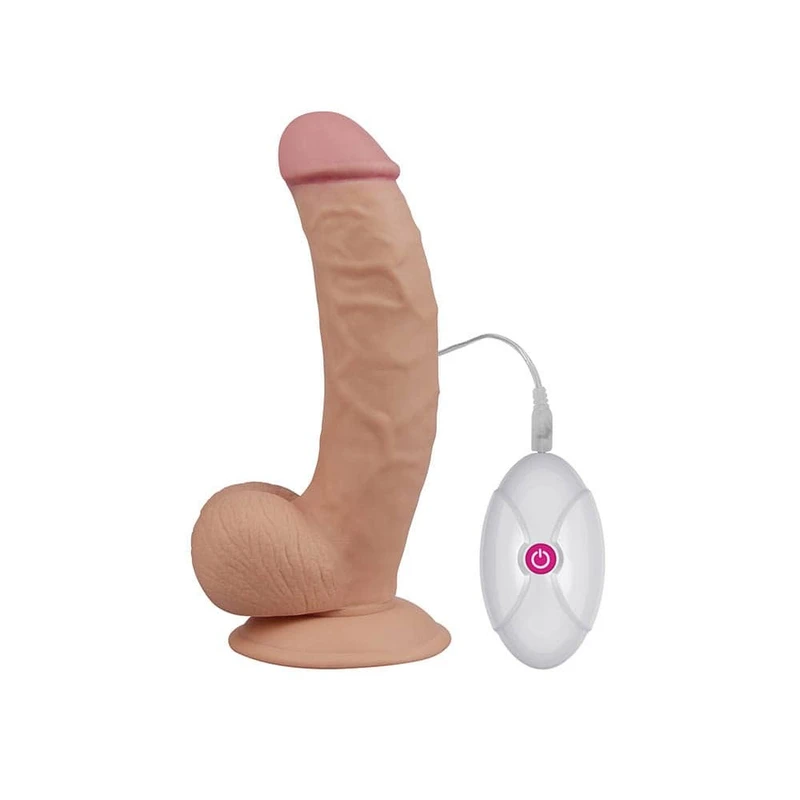 Ultra Soft Dude Dildo 20cm - Vibrirajući sa testisima i vakuumskim postoljem