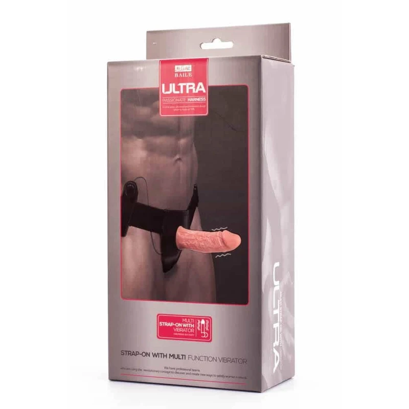 Ultra strap-on sa vibracijom Debra - 15,5 cm, koža, sa daljinskim upravljačem