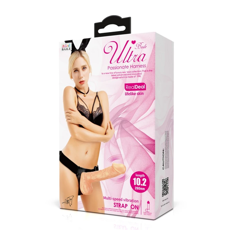 Ultra strastveni vibrator sa harnessom, 20,6 cm, crni