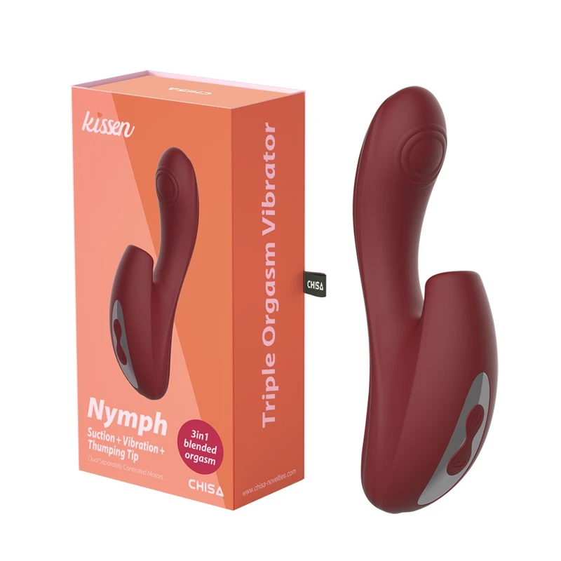 Vibrator Kissen Nymph sa stimulansom klitorisa i G tačke, vodootporni, bordo 18,1 cm