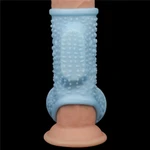 Vibrirajući prsten za penis s rukavcem za skrotum plavi