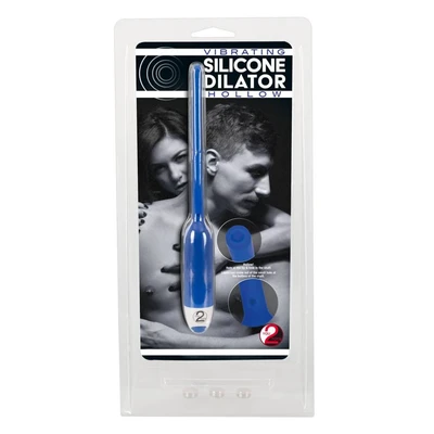 Vibrirajući silikonski dilator - šuplji, 19 cm, plavi - Sexy Shop