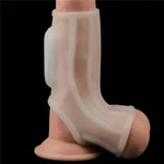 Vibrirajući svileni prsten za penis sa rukavom za skrotum (beli) - Lovetoy