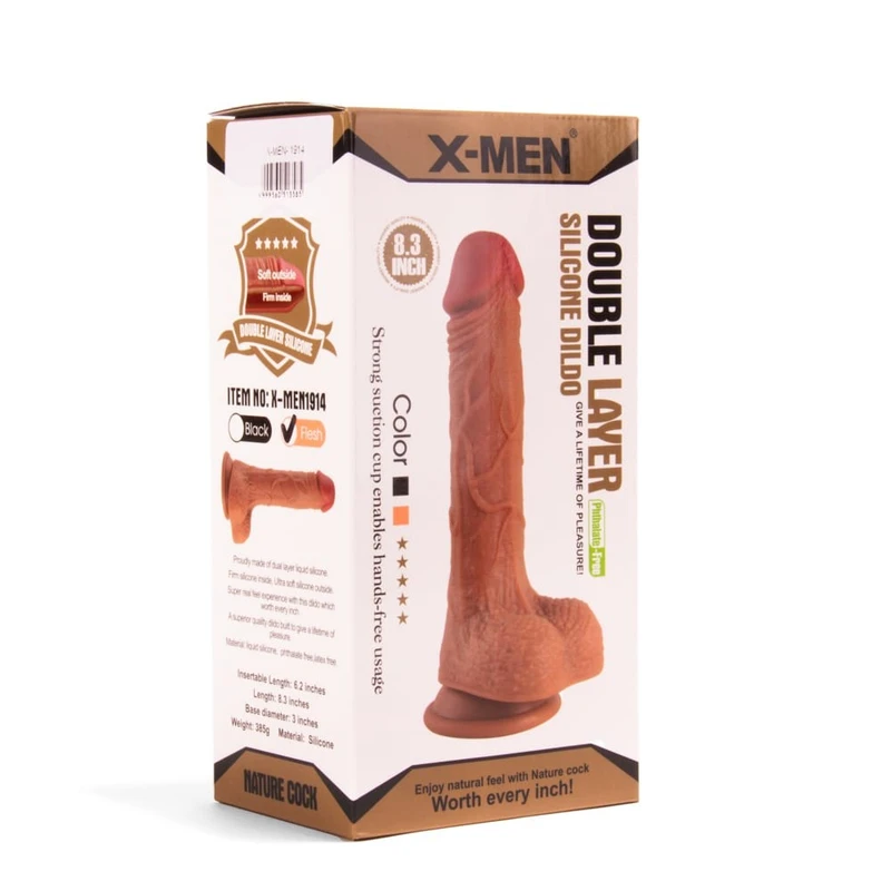 X-MEN 21cm Braon Dildo sa Testisima i Vakuumskim Postoljem