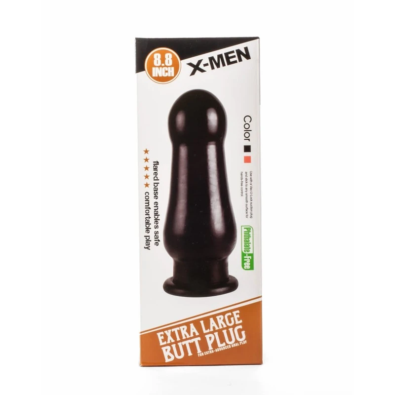 X-Men 22,3cm Extra Large Butt Plug sa vakuumskim postoljem - Crni