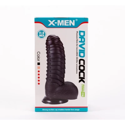 X-MEN Davidov 27cm Crni Dildo sa Testisima i Vakuumskim Postoljem - Sexy Shop