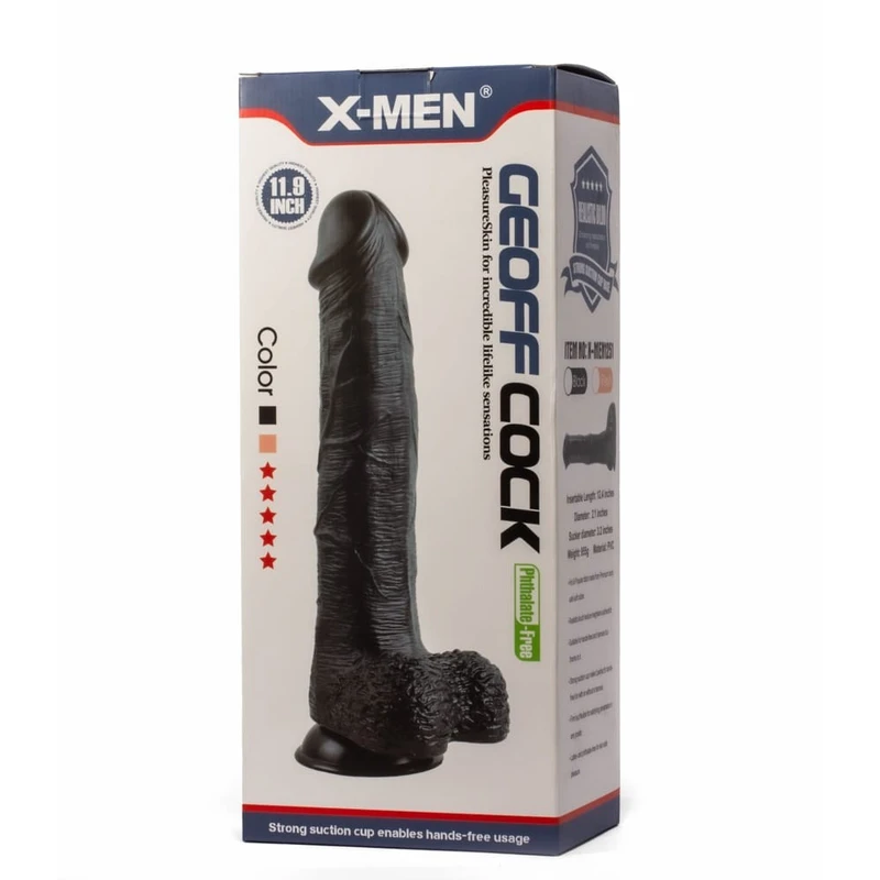 X-MEN Geoff 30cm crni dildo sa testisima i vakumskim postoljem