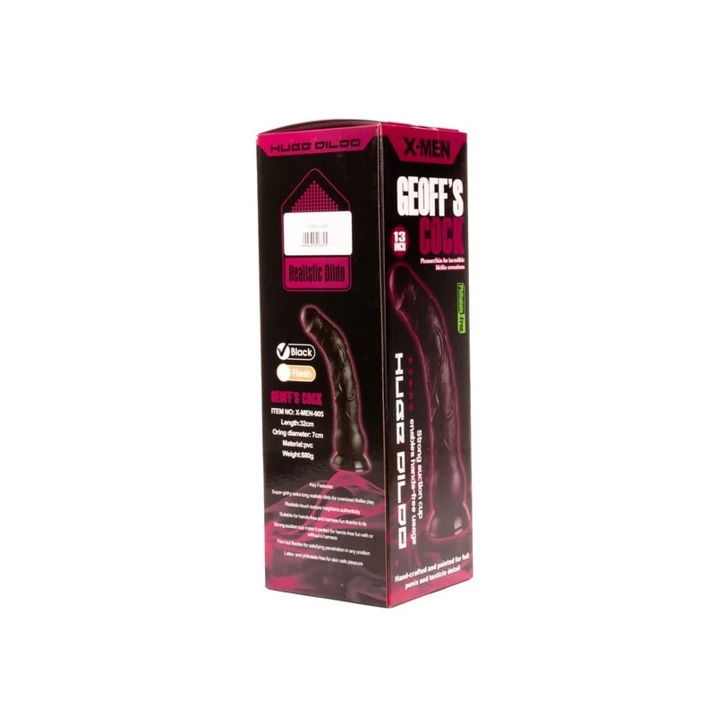 X-MEN Geoff's 33cm Crni Dildo sa Vakuumskim Postoljem