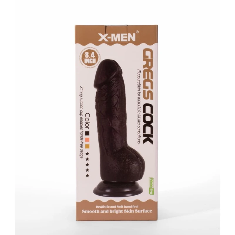 X-MEN Gregov Crni Dildo sa Vakuumskim Postoljem i Testisima 21,3cm