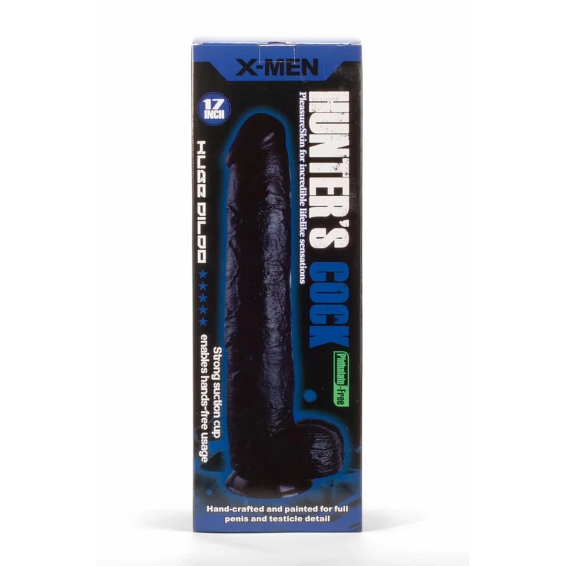 X-MEN Hunter 43cm Crni Dildo sa Testisima i Vakuumskim Postoljem