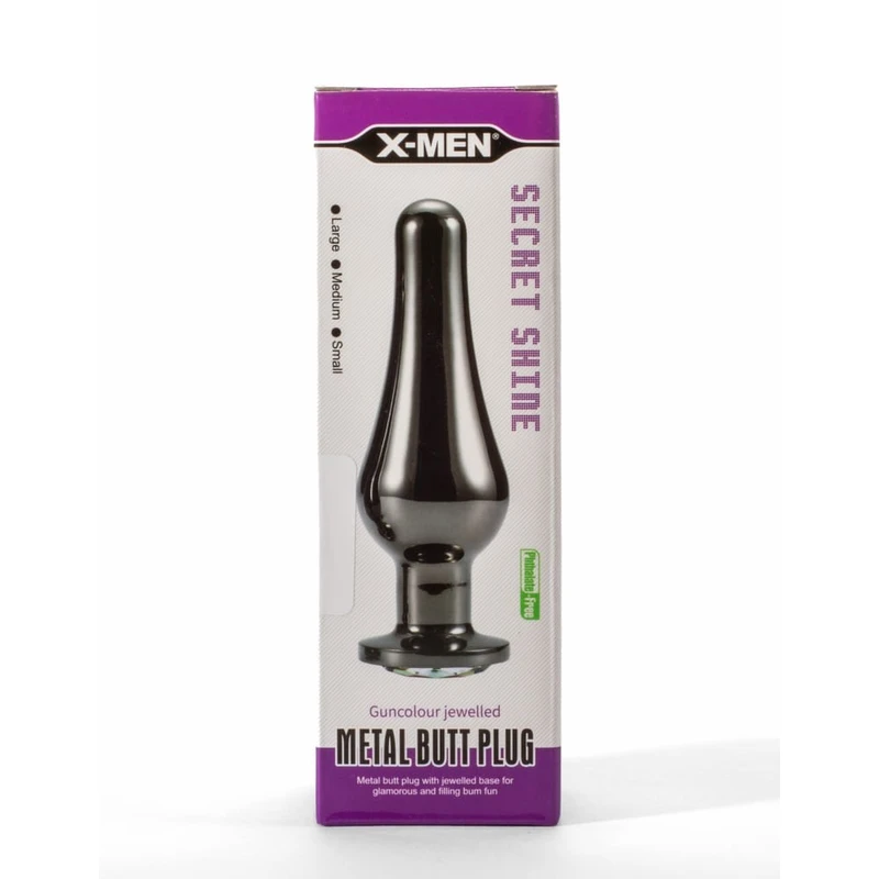 X-Men Secret Shine Gun Crni Metalni Butt Plug sa Dijamantskom Bazom 12,9cm