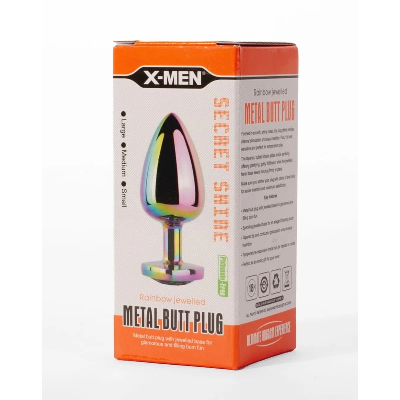 X-MEN Secret Shine Metal Butt Plug Rainbowheart 8,2 cm Višebojni Vodootporni