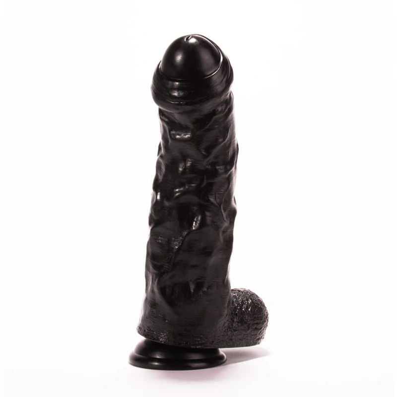 X-MEN Super-Sized Dildo 28cm Crni sa Testisima i Vakuumskim Postoljem