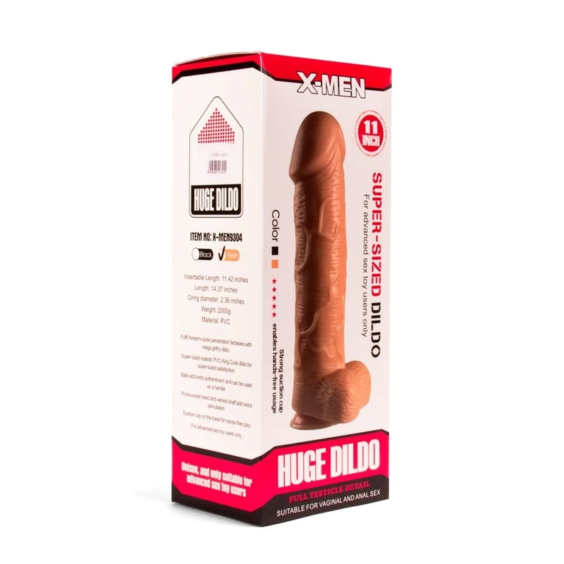 X-MEN Super Sized Dildo 28cm - Realističan Vibrator sa Testisima i Vakuumskim Postoljem, Boja Kože